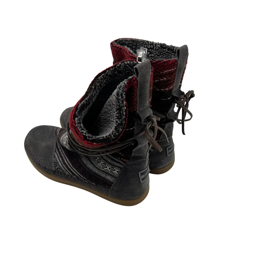 TOMS Nepal Grey‎ Suede Faux Fur Lined Woven Mid Calf Boots Womens 8 300614
